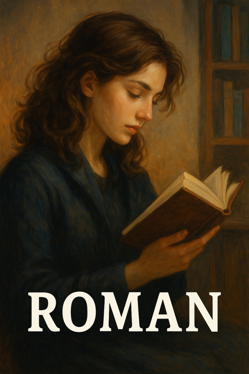 Cover image for the Roman collection – woman reading a book in warm lighting
